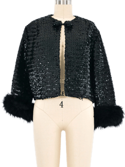Fur Trimmed Cropped Sequin Jacket