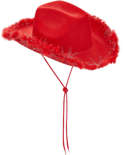 Women Cowboy Hat Fluffy Feather Brim Bachelorette Pink Cowboy Hat Women & Teenage Girls Pink Cowgirl Hat Feather Boa Red Hat Fur Trim One Size