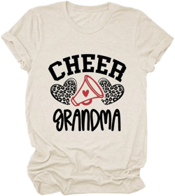 FORHVIPS Cheer Grandma Shirts for Women Short Sleeve Funny Grandma Gift Cute Graphic Tees Sport T Shirt Medium Beige