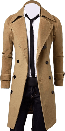 Maiyifu-GJ Mens Wool Blend Double Breasted Overcoat Winter Slim Fit Long Trench Coat Classic Lightweight Business Pea Jacket X-Large Camel