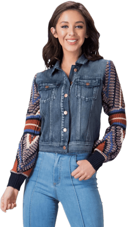 Flying Tomato Women's Boho Sweater Sleeve Denim Jacket X-Large Plus Denim