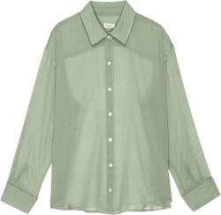 Women’s Sheer Button Up Shirt Y2K Long Sleeve Lapel V Neck Mesh Top Vintage See Through Basic Blouse Streetwear Small Green