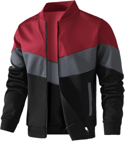 HYPESTFIT Mens Lightweight Jacket Casual Bomber Jacket Color Block Varsity Coat Medium 04 Red/Gray/Black