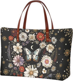 African Tribal Ethnic Print Women Tote Shoulder Bags Casual Handbag Butterfly Daisy-black