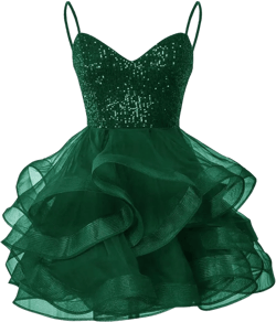 Tulle Homecoming Dresses for Teens Spaghetti Strap Sequin Short Prom Dresses Layered Cocktail Mini Dress 10 Emerald Green