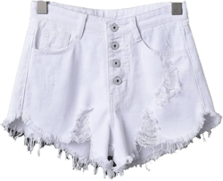 JEKE-DG Women's Button Down High Rise Jeans Shorts Ripped Casual Denim Shorts Frayed Raw Hem Stretchy Denim Shorts Small White
