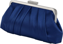 Women Elegant Pleated Clutch Bag Ruched Purse with Metal Chain, Dressy Crossbody Shoulder Bag for Weddings, Galas Blue