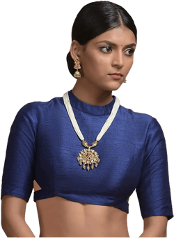 Women's Readymade Blouse For Sarees Indian Designer Banglori Silk Bollywood Padded Stitched Choli Crop Top Navy Blue 1 Medium