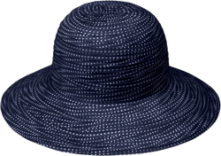 Wallaroo Hat Company Women’s Petite Scrunchie Sun Hat – UPF 50+, Wide Brim, Packable, Adjustable for Smaller Crown Sizes Navy/White Dots