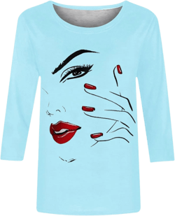 T Shirts for Women Summer Fall 3/4 Sleeve Boat Neck Loose Fit Long Tops T Shirt Women 2025 KQ Large E-z36 Sky Light Blue