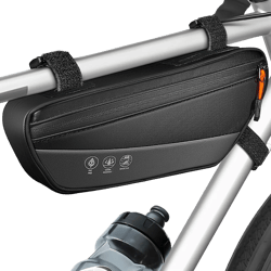 WOTOW Bike Frame Bag - Waterproof Bike Triangle Bag with Side Pocket - Reflective Bicycle Under Tube Storage Pouch for Road Mountain Cycling Travel, 1.8L Black