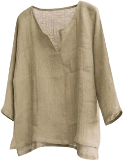 Men's Casual Linen Cotton Tops Baggy Solid Color Long Sleeve Tee Summer Loose V-Neck Shirt 3X-Large Khaki