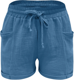 Linen Shorts for Women Summer Casual Loose Shorts Drawstring Elastic Waist Lightweight Bermuda Shorts with Pockets B13 Blue Small