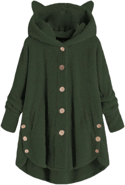 Andongnywell Fashion Women Button Coat Fluffy Tail Tops Hooded Pullover Loose Sweater Overcoats Outwear Jacket (Army Green,3X-Large)