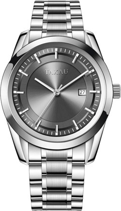 Silver Watches for Men Large Face Stainless Steel Mens Dress Watch with Date Minimalist Analog Quartz Men Watch Fashion Water Resistant Luminous Male Grey Watch for Big Wrist