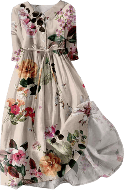 Floral Dress for Women Boho Floral Lapel Neck Button Casual A-Line Lace-Up Dress Chiffon Dresses Wedding Guest