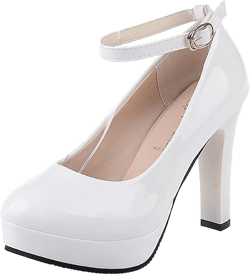 WUIWUIYU Women's Cosplay Platform Ankle Strap Mary Jane Shoes Pump Stiletto High Heeled Pumps 6 White
