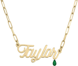 10K Gold Name Necklace Personalized for Women, 10K/14K/18K Solid Gold Birthstone Name Curb Necklace Custom Any Name, for Women Mom Type A-Paperclip Chain