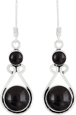 12Cts Round Shape Natural Semi Precious Gemstones Earrings For Women, Handmade Bohemian Dangle Earrings Jewelry Women'S Day Gifts For Mom Wife Black Onyx