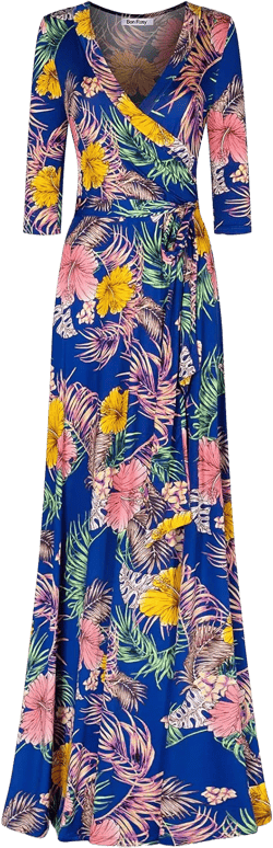 Women's Short Sleeve V-Neck Floral Maxi Bohemian Wrap Dress