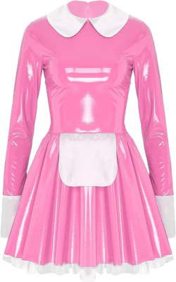 Women's Sweet Maid Cosplay Outfits Shiny Latex Long Sleeve A-Line Mini Dress Halloween Costume Pink 4X-Large