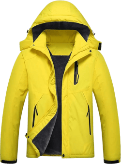 Men's Mountain Waterproof Ski Jacket Winter Windbreaker Warm Hooded Snowboarding Raincoat Jackets Large Yellow