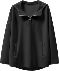 ANRABESS Womens Oversized Hoodie Quarter Zip Sweatshirts 2025 Fall Winter Tunic Pullover Top Trendy Teen Girls Preppy Clothes Small Black