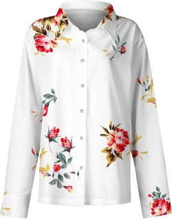 Blouses for Women Floral Printed Long Sleeve Collared Neck Casual Comfy Button Down Tops for Vacation Daily Wear J07-white Large