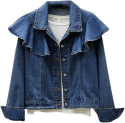 Women's Spring Ruffles Denim Jacket Vintage Solid Long Sleeves Button Down Loose Jeans Coat Medium Blue
