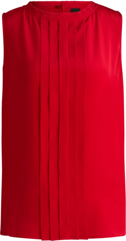 BOSS - Pleat-front sleeveless blouse in washed silk - Red
