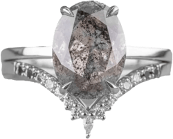 1.7ct Oval Cut Natural Salt And Pepper Diamond Engagement Ring Set for Women Sterling Silver/10K 14K 18K Gold Salt And Pepper Diamond Engagement Wedding Ring Set Anniversary Promise Rings S925