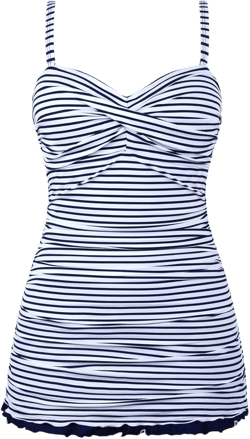 Mycoco Women's One Piece Swimdress Tummy Control Bathing Suit Front Cross Monokini Ruffled Hem Swimsuits Swim Dress 18 Blue&white Stripes