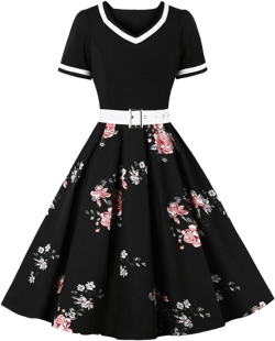 Women Short Sleeve 1950s Retro Vintage Cocktail Party Swing Dress Polka Dot Audrey Dress Casual A-Line Work Dress with Belt at Amazon Women’s Clothing store