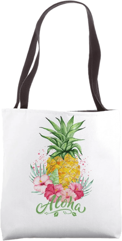 Aloha Hawaiian Pineapple Hibiscus Women Teen Girls Kids Tote Bag 16 inches