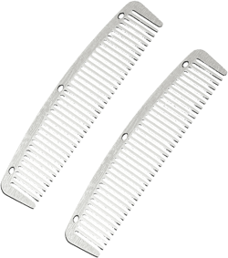 2 Pcs Metal Pocket Combs, Small Comb for Men Women, Mustache Comb Steel Beard Comb, Travel Comb, Easy Take, Wood Grain Design