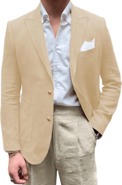 SUZHIMO Mens Causal Linen Blazer Jacket Slim Fit 2 Button Wedding Prom Blazer for Men X-Small Beige