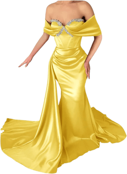 Off Shoulder Mermaid Prom Dresses for Women Sweetheart Beaded Satin Evening Party Dress with Train : Clothing, Shoes & Jewelry