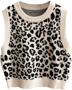 GORGLITTER Women's Leopard Print Knit Sweater Vest Y2k Sleeveless Round Neck Cropped Vest Tops Multicolor Small