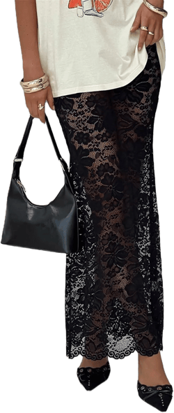 Women Sexy Lace Sheer Maxi Skirt Y2k Floral Lace Mesh Beach Cover-up Long Skirts Fairy Aesthetic Coquette Streetwear