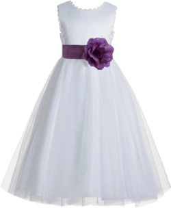 ekidsbridal V-Back Lace Edge Ivory Flower Girl Dress Baptism Dresses Communion Dress Recital Dress 183T 10 White / Purple