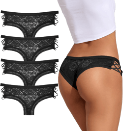 Women Lace Cheeky Panties Criss Cross Low Rise Underwear 4 Pack