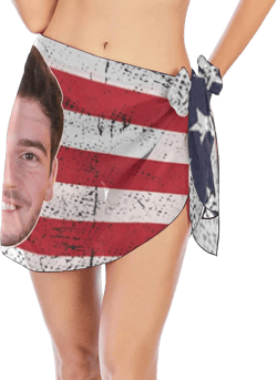 Custom Face Women's Sarongs Wrap Cover Up Tropical Flowers Pineapple Print Swimsuit Skirt Beach Bikini Cover Up Tie Side Small Usa Flag