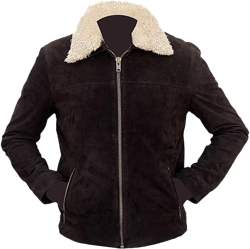 Zulin Men's Brown Suede WD Rick Grimes Leather Jacket Fur Collar Andrew Lincoln Brown Suede Jacket Large Brown Suede