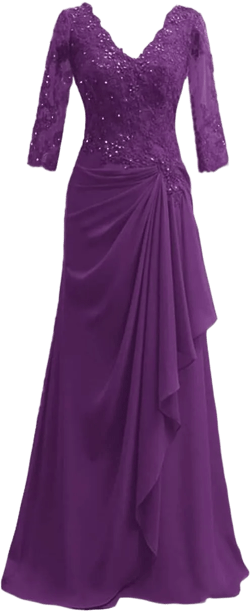 Mother of The Bride Dresses for Wedding Guest Dresses Long Evening Formal Dress Ruffle Lace Appliques Beaded RO29 12 Dark Purple