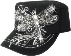 That's A Wrap! Women's Crystal Bling Over-Sized Dragonfly Cadet Cap CC1428-BLK Black