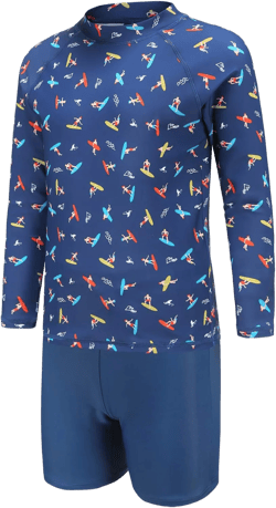 Boys Long Sleeve Rash Guard Swimsuits Kids Two Piece Sunsuits with Swim Trunks Swimwear Set 7-8 Years Surfboard
