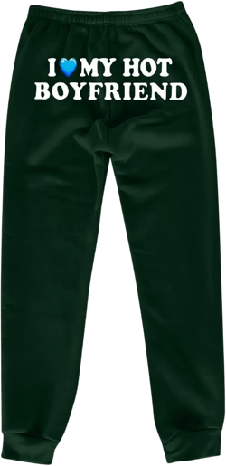 Womens Cinch Bottom Sweatpants Pockets I Love My HOT Boyfriend Letter Graphic Print Yoga Lounge Comfy Workout Jogging Pants Z56-dark Green XX-Large