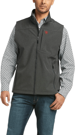 ARIAT Mens Logo 2.0 Softshell Vest Athletic Outerwear Casual Water Resistant Upper - Black Large Charcoal/ Americana
