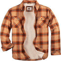 COEVALS CLUB Men's Flannel Fleece Sherpa Quilted Lined Plaid Snap Work Shirt Jacket/Hooded Jacket XX-Large #4 Brown Plaid New