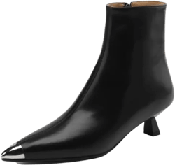 TinaCus Women's Handmade Genuine Leather Cap-Toe Pointed Toe Kitten Heel Ankle Boots 8 Black
